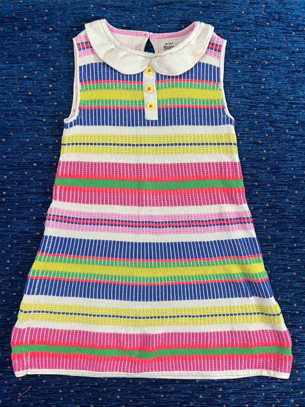 Mini Boden size 6/7 White Collar Multicolor Striped Knit Dress